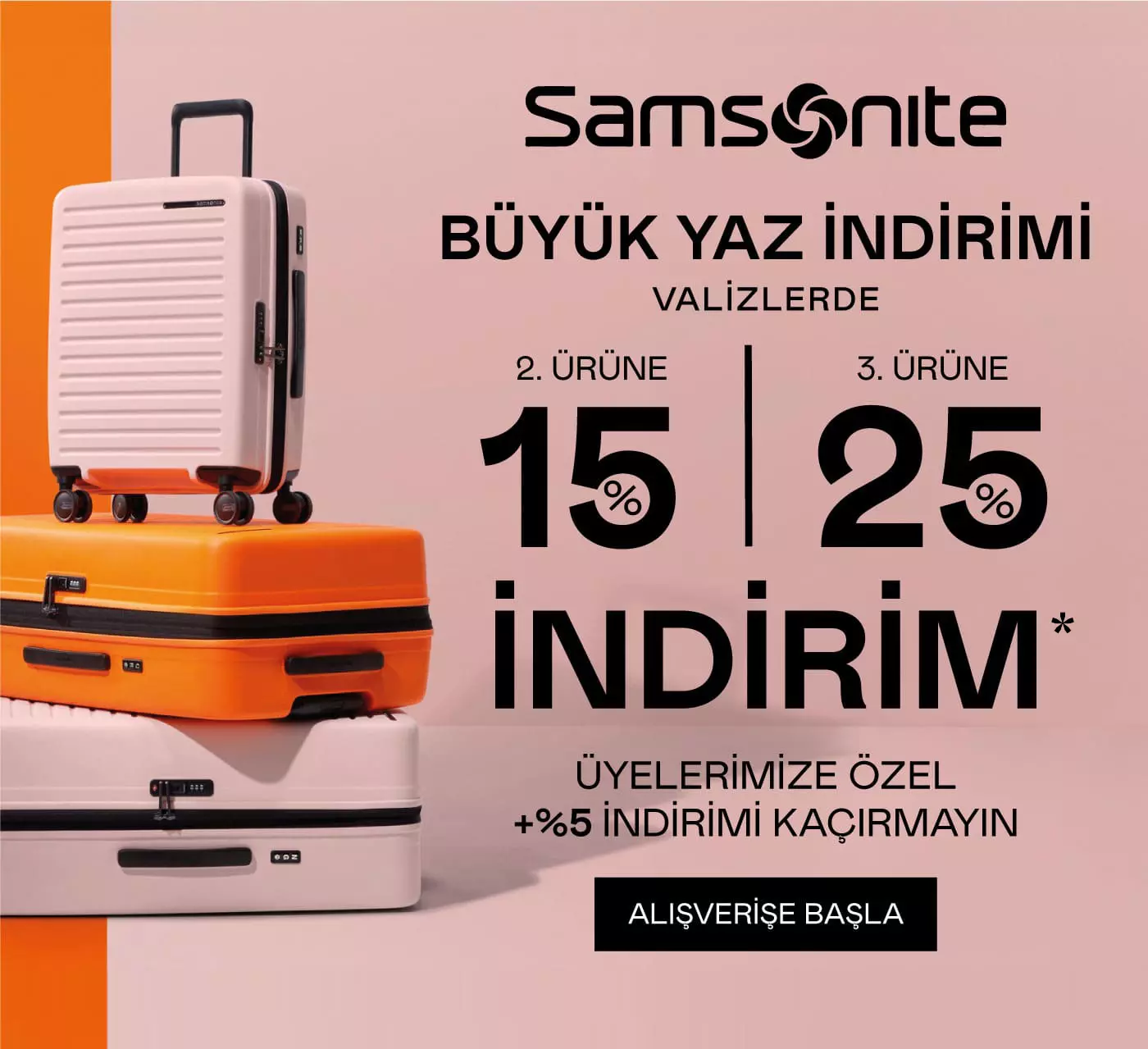 🧳 تخفیف ویژه Samsonite: تا 25٪ تخفیف + 5٪ اضافی برای اعضا! ✨